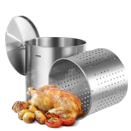 Suppentopf Edelstahl, 94,6 L Kochtöpfe Großraumtopf, Kochgeschirr-saucentopf Mit Korb & Deckel & Griff, Suppentopf In Handelsqualität, Schleifbehandlung, Zum Dämpfen Kochen Oder Braten