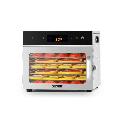 Dörrgerät Dörrautomat 6 Edelstahlschalen, Elektrischer 400 W Futtertrockner Mit Einstellbarer Temperatur, Gefriertrockner Für Trockenfleisch Fleisch Obst Gemüse Kräuter Hundeleckerlis