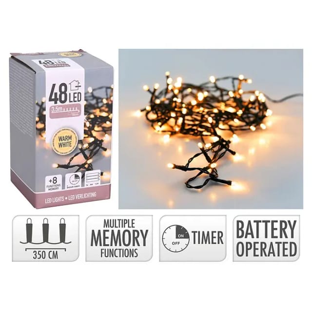 Multifunktionale batteriebetriebene Girlande, 48 LEDs, schwarzes Kabel, warmweißes Licht, 4 m