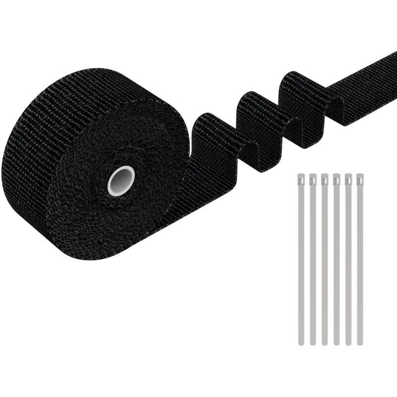 10 M X 5 Cm Hochwertiges Wärmedämmband Für Abgasanlagen Mit 6 Kabelbindern Aus Metall (schwarz)