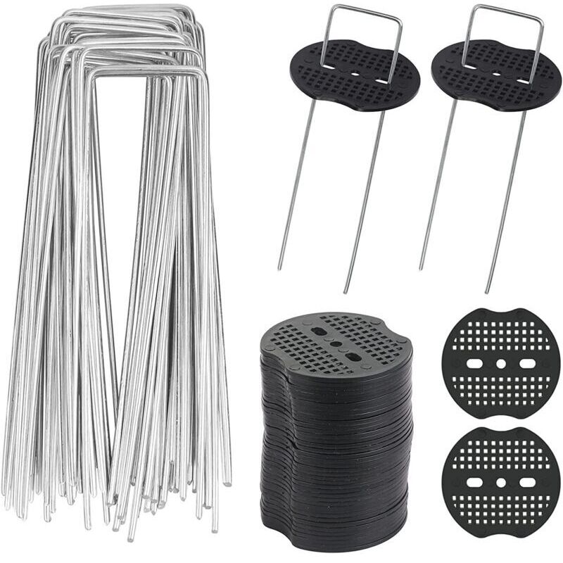 40 Stück U-förmige Gartenpfähle Mit 40 Unterlegscheiben, Metallpfähle Zur Befestigung Von Planen Im Gartenbau, Zur Sicherung Von Unkrautvlies (15 X 4 Cm / Φ 2,1 Mm)