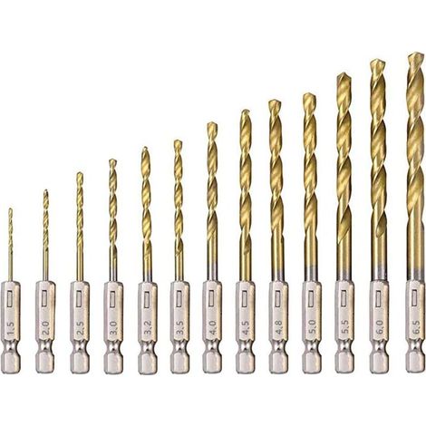 Shining House Hss-spiralbohrer-set, 13-teilig, Hss-sechskantbohrer Mit Titanbeschichtung, 1,5 Mm – 6,5 Mm Zum Bohren Von Holz, Metall Und Kunststoff
