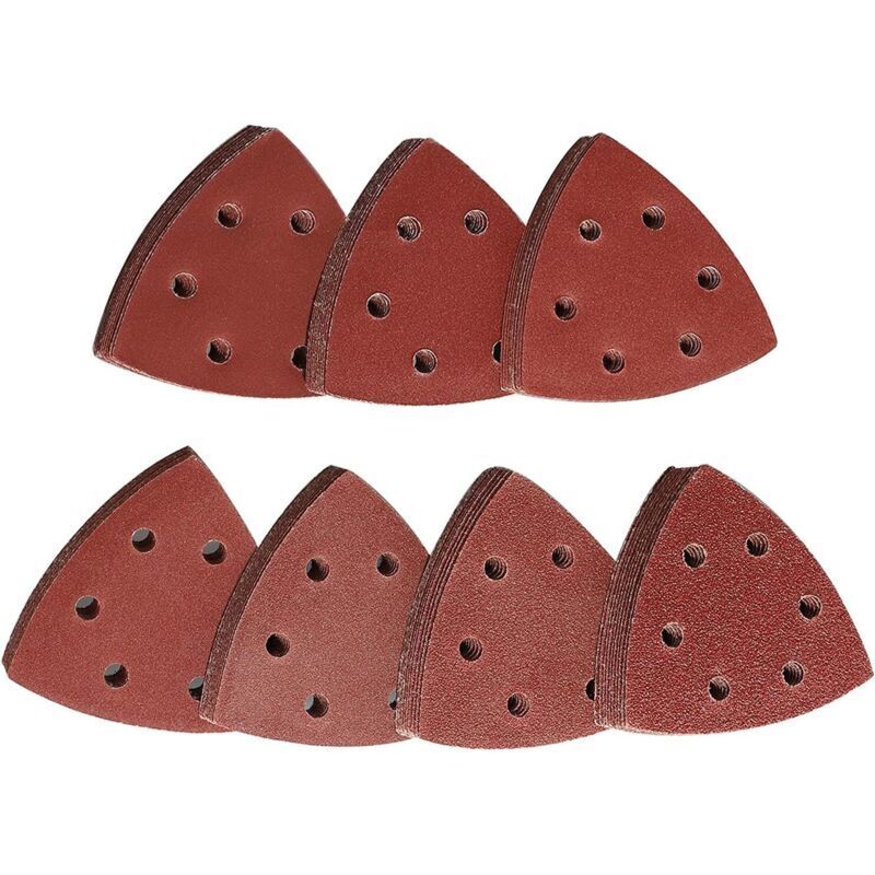Packung Mit 70 Selbstklebenden Schleifdreiecken, 93 Mm – Verschiedene Körnungen 60/80/120/180/240/320/400 – Zum Schleifen Von Holz, Metall Und Kunststoff – 6 Löcher Zur Staubabsaugung