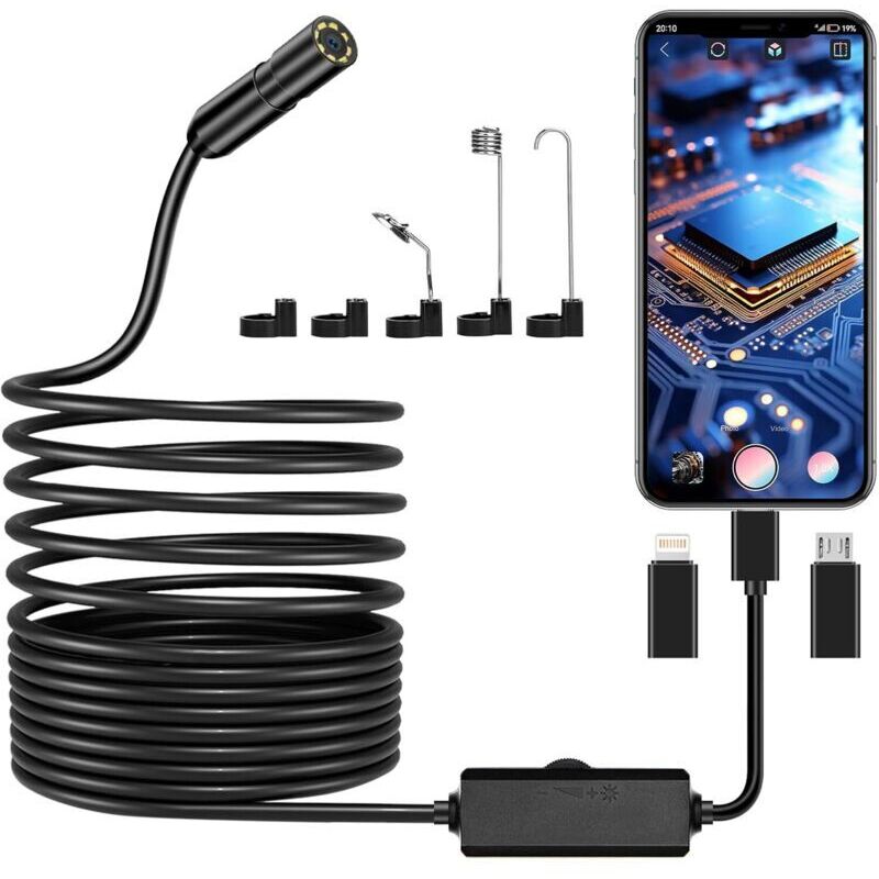 1920p Hd-inspektionskamera – Ip67-schutz – 5 M Langes, Halbstarres Kabel Mit 8 Einstellbaren Leds – Kompatibel Mit Android Und Ios