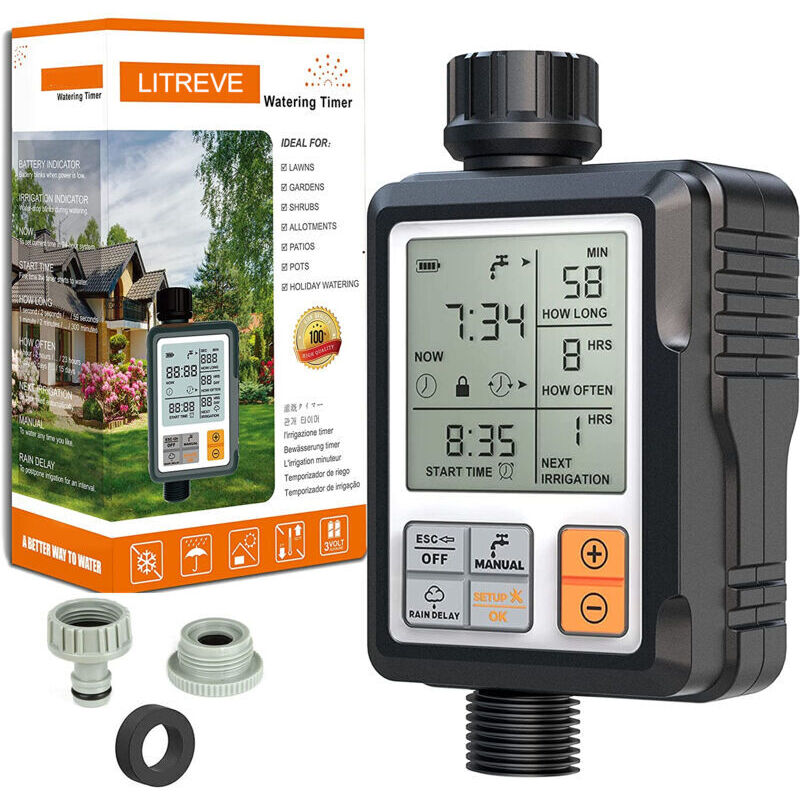Automatischer Bewässerungstimer (ip65 Wasserdicht) – Timer-funktion Von 1 Bis 240 Minuten – Kompatibel Mit 1/2- Und 3/4-zoll-wasserhähnen – 3-zoll-lcd-display