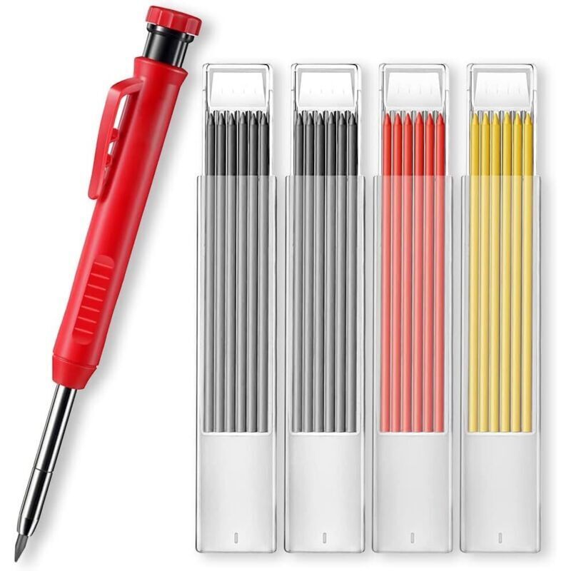 Bohrlochmarker, Zimmermannsbleistift, Baubleistift, Bohrermarker, Integrierter Anspitzer Mit 24 Minen Und Anspitzer Zum Zeichnen, Markieren Und Für Die Holzbearbeitung – Ve