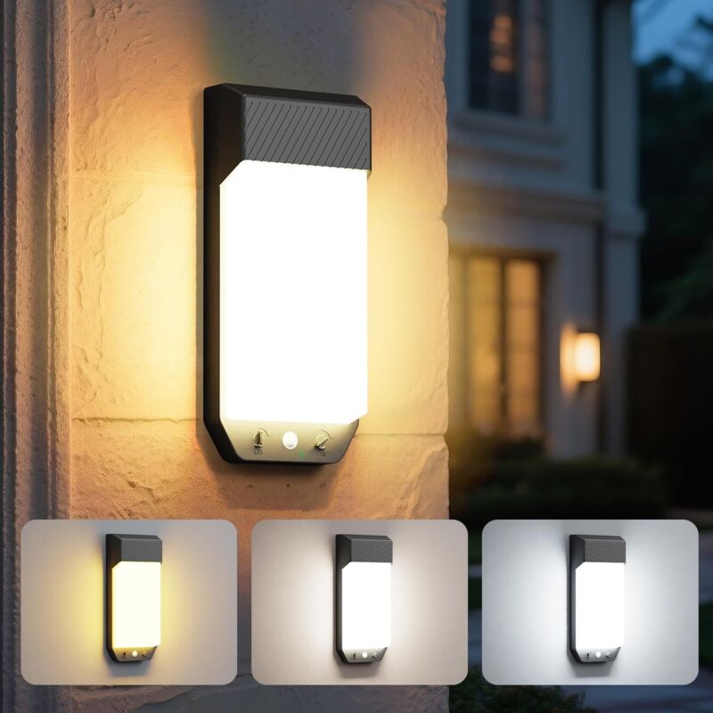 2er-set Außenwandleuchten Mit Bewegungsmelder, 3 Farben (3000k/4000k/6500k), Led-außenbeleuchtung, Ip65 Wasserdicht, 16w 1600lm, Für Terrasse, Eingang, Garten, Garage