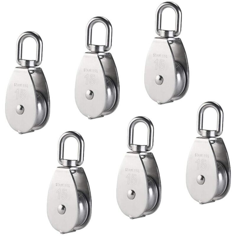 Einzelne Rolle Aus Edelstahl 304 – Durchmesser 15 Mm – Maximale Traglast 35 Kg – 360° Drehbar Für Einfache Handhabung – 6er-pack – 77 Lbs