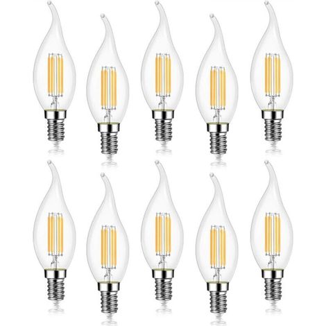 10er-pack 4-w-led-filamentlampen, E14-fassung, Kerzenflamme, 2700 K Warmweiß, Nicht Dimmbar, 360°-abstrahlwinkel
