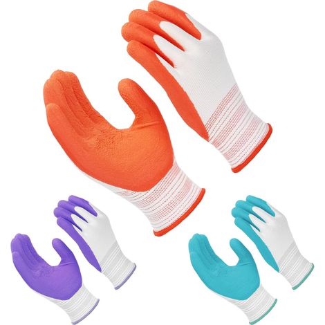 Arbeits- Und Gartenhandschuhe, 3 Paar – Wasserdicht, Gummiert, Größe M Für Damen Und Herren, Blau/lila/rot