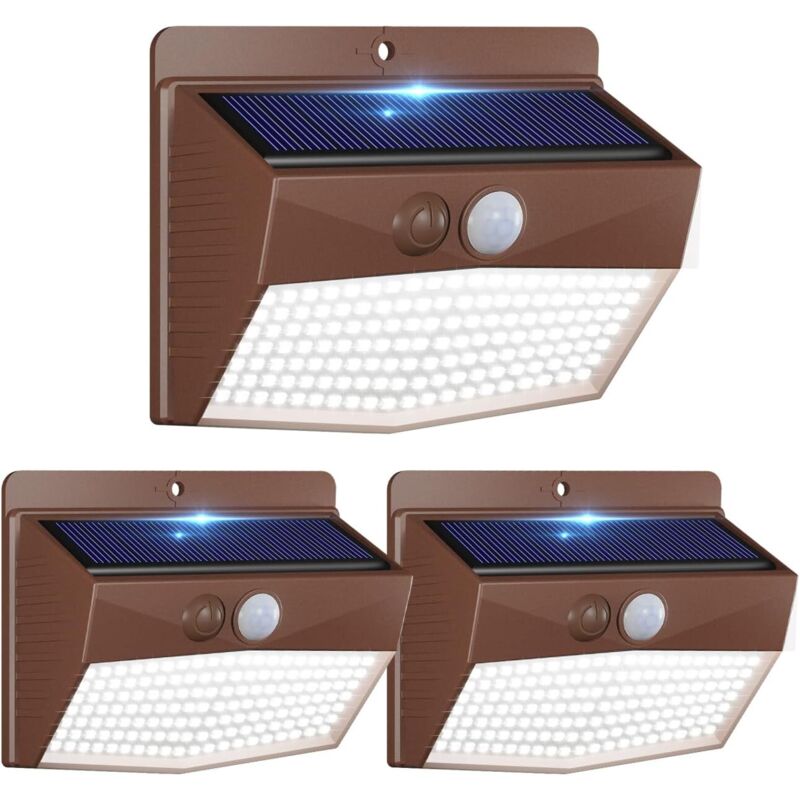Solar-außenleuchte, 138 Leds, Solarlampe Mit Bewegungsmelder, Wasserdicht, 3 Modi, Kabelloser Led-spot Für Garten, Terrasse Und Garage [brauner Rand]