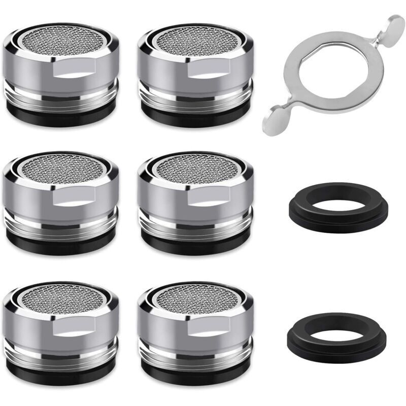 M24 Wasserhahn-luftsprudler – 6er-packung Mit 8 Unterlegscheiben Und Schraubenschlüssel – 7-lagige Filtration – Wasserersparnis Von Bis Zu 40 %