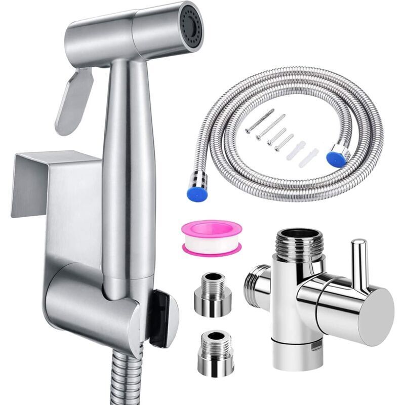Handbrause Aus Edelstahl – 150 Cm Schlauch – Messing-t-ventil – 0,6–0,9 Mpa Druck Für Die Persönliche Hygiene