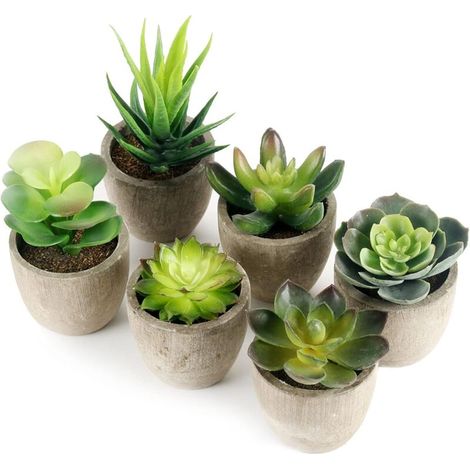 Serbien – Set Mit 6 Künstlichen Dekopflanzen – Höhe 20 Cm – Grauer Topf – Ideal Für Drinnen Und Draußen – Realistische Sukkulenten