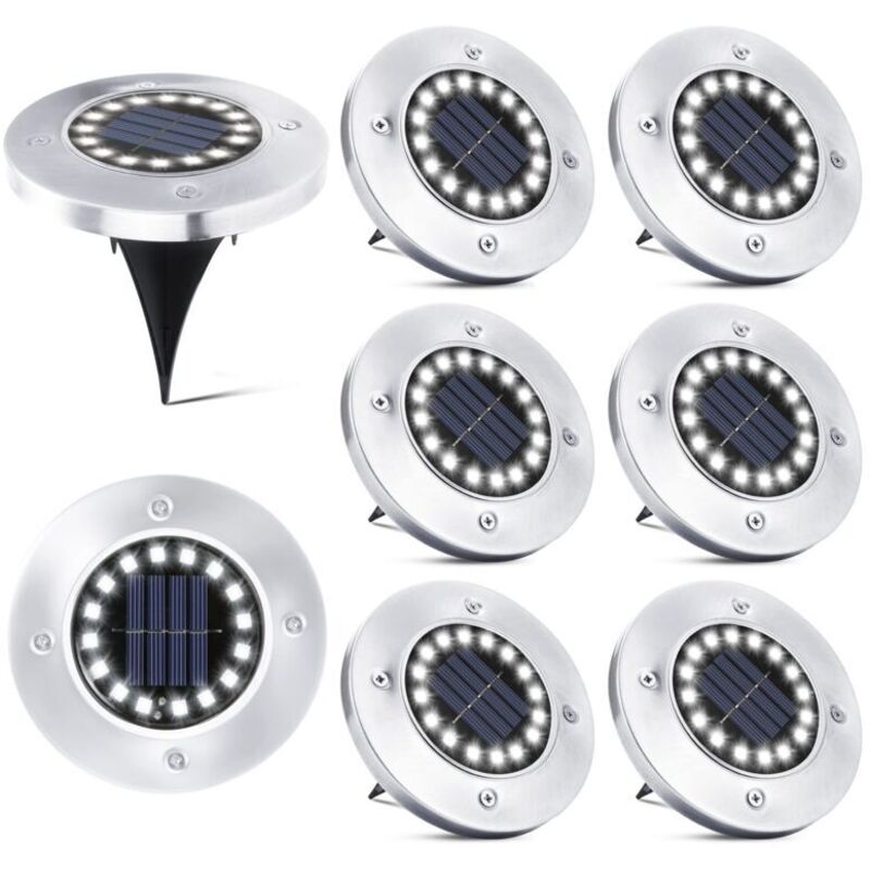 Set Mit 8 Einbau-solarstrahlern Ip65 – 16 Leds – 10 Stunden Akkulaufzeit – Außenbeleuchtung Für Garten, Terrasse Und Einfahrt – Rieur-8