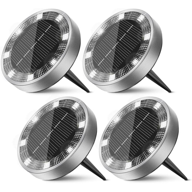 Solar-bodenleuchten, 4er-set, Solar-gartenleuchten Für Den Außenbereich Mit 8 Leds, Wasserdichte Solar-strahler Für Wege, Einfahrten, Rasenflächen, Terrassen, Höfe Und Pools [kaltweiß]