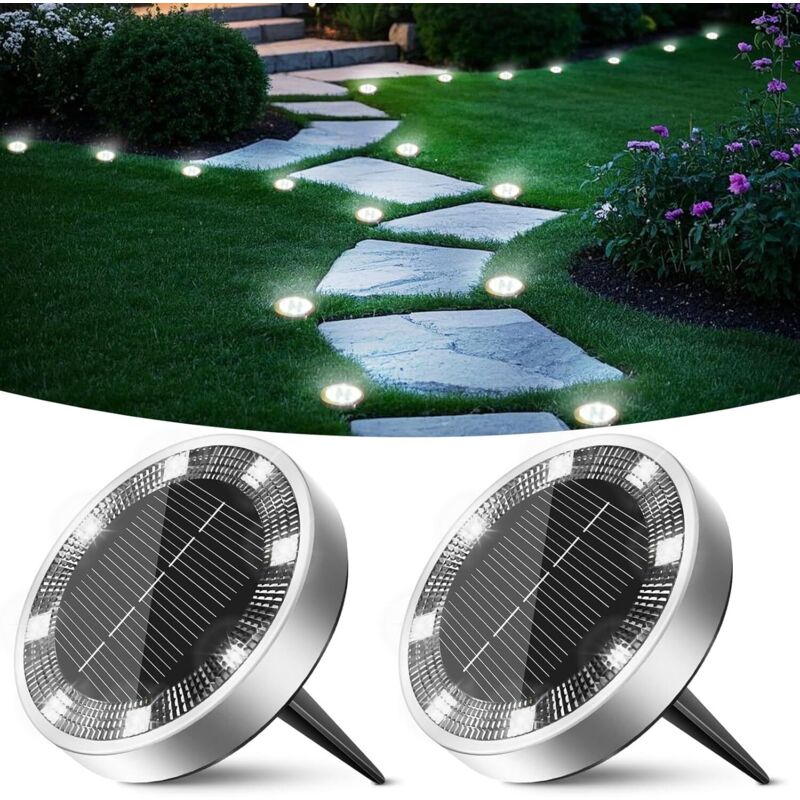 Solar-bodenleuchten, 2er-pack, Solar-gartenleuchten Für Den Außenbereich Mit 8 Leds, Wasserdichte Solar-strahler Für Wege, Einfahrten, Rasenflächen, Terrassen, Höfe Und Pools [kaltweiß]