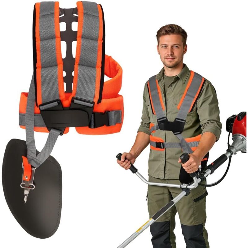 Verstellbarer Doppelschultergurt Für Freischneider, Universeller Trimmergurt, Gepolstert, Komfortabler Doppelschultergurt, Für Gartenarbeit, Rasenmäher Und Freischneider (orange Und Grau)