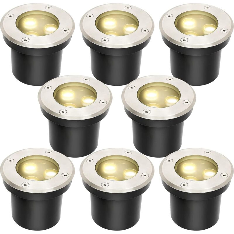 Set Mit 8 Bodenstrahlern, Runde 3w Led-bodenleuchten, Ip65 Wasserdichte Außengartenbeleuchtung Für Garten, Balkon Und Weg (warmweiß)