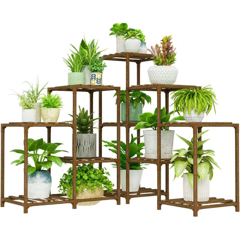 Pflanzenständer Für Drinnen Und Draußen, Eck-pflanzenständer Für Drinnen, Pflanzenregal Aus Holz Für 11 Töpfe, Hoher Und Großer Pflanzenständer Für Garten, Terrasse, Rasen Und Fenster