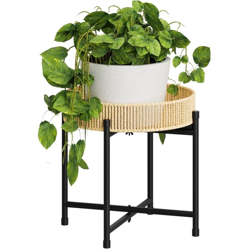 Rundes, Handgeflochtenes Pflanzenregal Aus Rattan, Couchtisch Für Kleine Räume, Eleganter Blumenständer Für Terrasse Oder Balkon