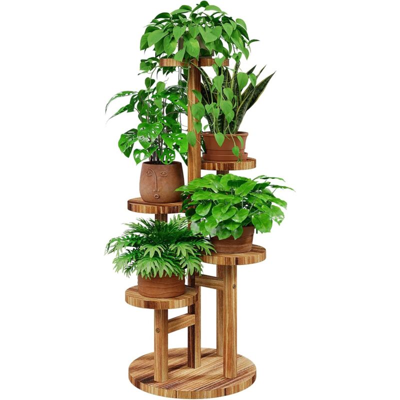 5-stöckiger Pflanzenständer Aus Holz Für Drinnen Und Draußen, Ideal Für Die Dekoration Von Haus Und Garten, Vasenhalter, Stabiles Pflanzenregal