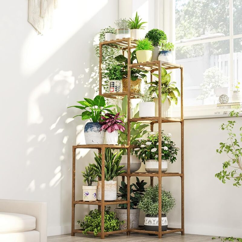 Eckregal Für Zimmer- Und Gartenpflanzen, 138,9 Cm Hoch, Großer Holztisch Für Mehrere Pflanzen, Terrasse, Balkon, Garten, Büro, Wohndekoration