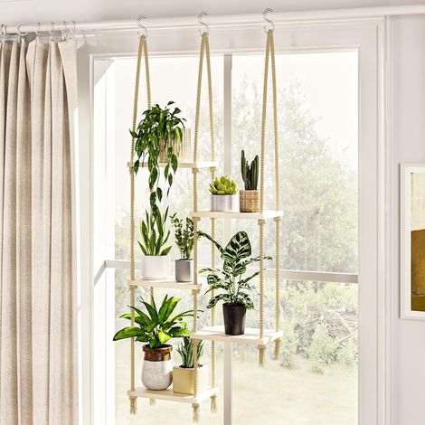 Wandhängendes Hängeregal Aus Holz Für Zimmerpflanzen – Verstellbare Fensterbankhalterung – Boho-stil – Einfache Montage