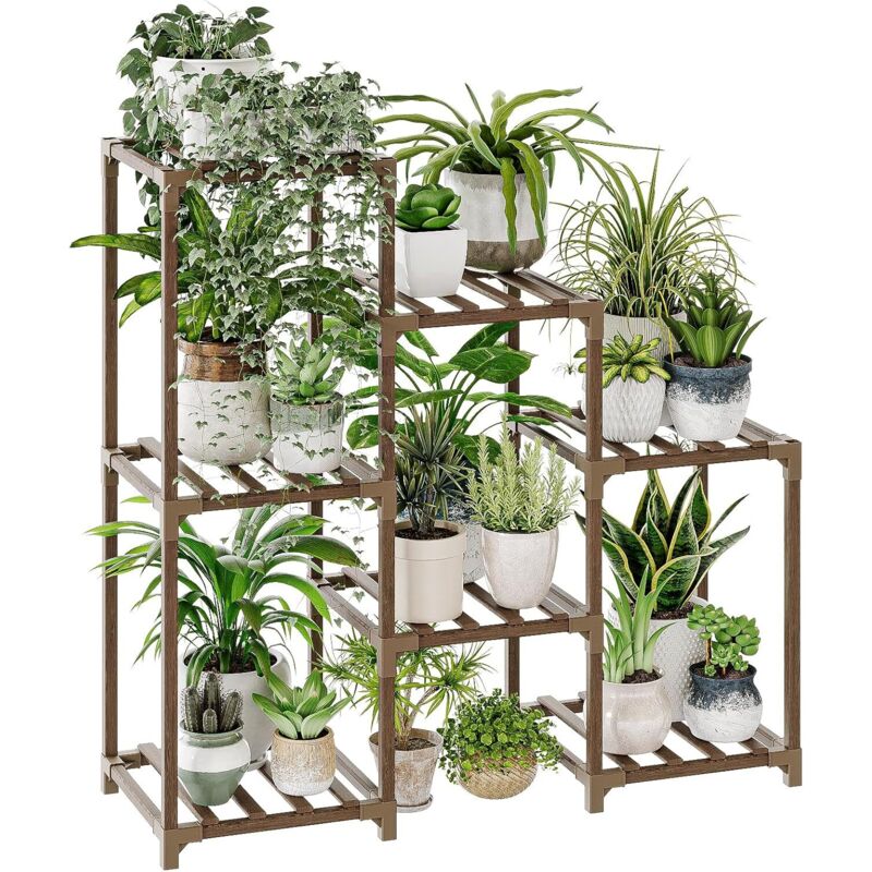 Zimmerpflanzenständer, Mehrstufiges Holzregal Für Mehrere Pflanzen, 3-stufige Leiter, 7 Blumentöpfe Für Fenster, Garten, Balkon, Terrasse, Wohnzimmer