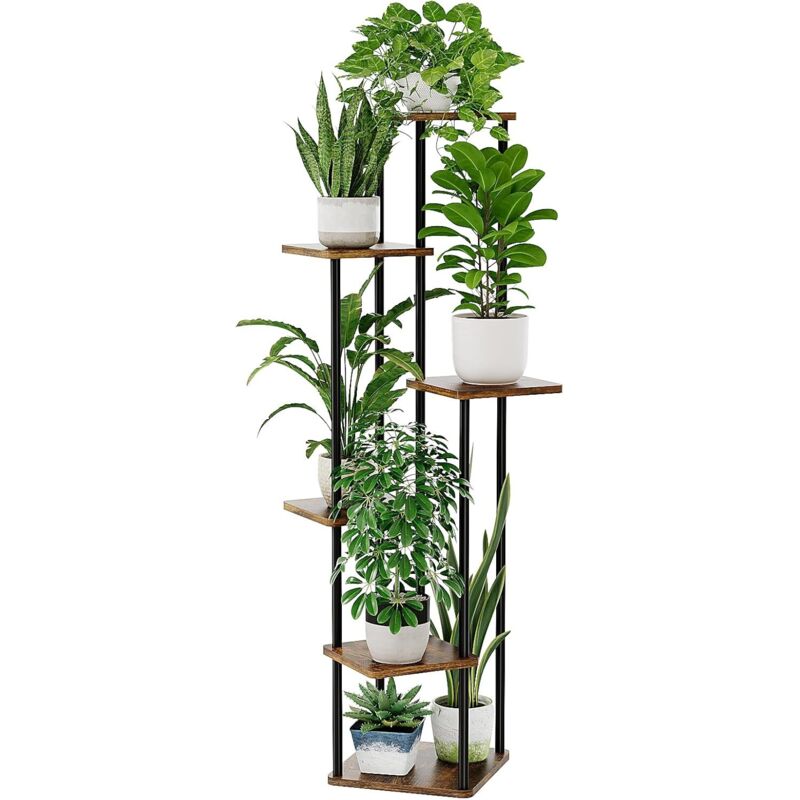 Blumen- Und Pflanzenständer, Hoher, Brauner Blumenhocker Aus Metall Mit 6 Ablagen, Platzsparend, Dekorativ, Für Den Innenbereich, Wohnzimmer, Balkon Und Ecke