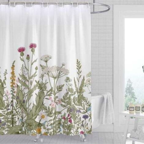 Duschbadewanne Mit Floralem Nuage De Roche, 120 X 180 Cm, Ensemble Von Duschbadewannen In Blumen-aquarell-stoff Mit Häkelmotiv, Feuilles Botaniques, Dekorativen Stoffen, Die In Der Maschine Waschbar S