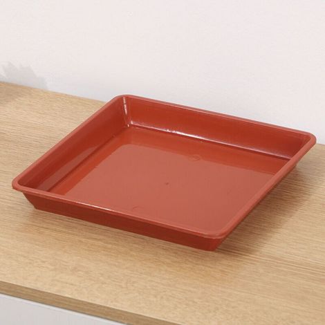 Ziegelroter Kunststoff-pflanzkasten, 12 X 12 Cm, Quadratische Untersetzerschale, Blumenkasten Für Den Innen- Und Außenbereich, 2 Stück