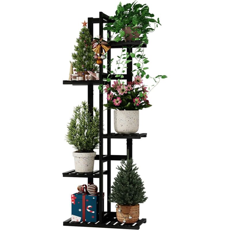 5-stufiges Eckpflanzenregal Aus Bambus – Kleiner, Mehrstufiger Blumenständer Für Fenster, Garten, Balkon, Wohnbereich, Schlafzimmer (schwarz)
