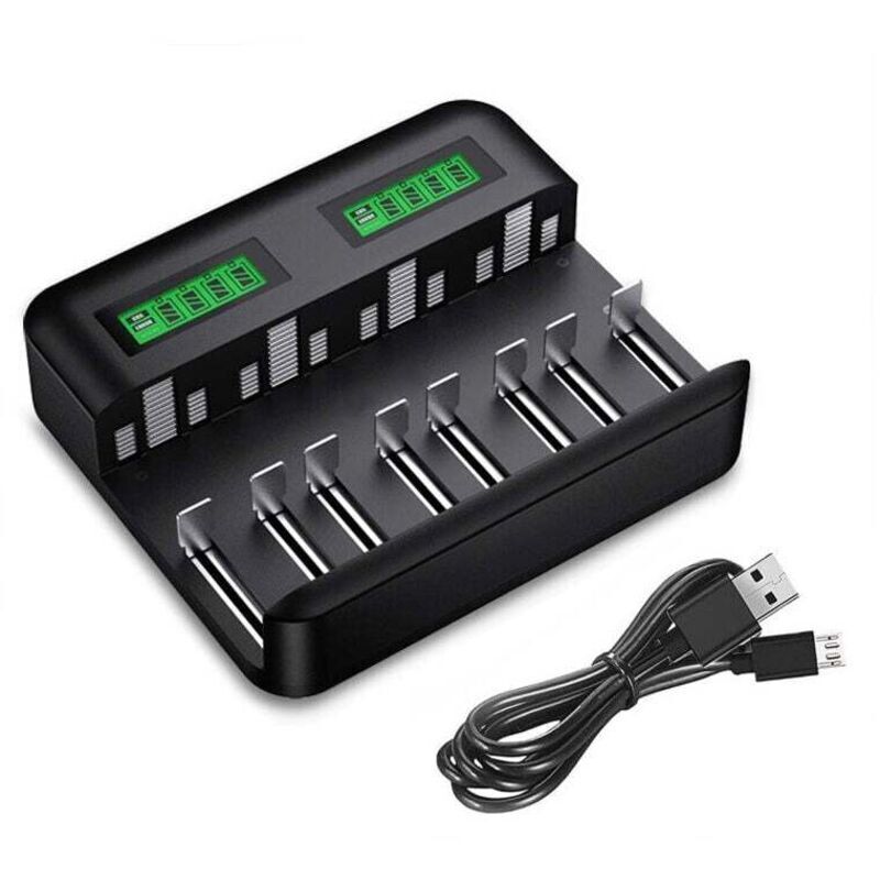 Universelles Lcd-akkuladegerät – Ladegerät Für Aa/hr6, Aaa/hr3, C/hr14, D/hr20 – Typ-c-/micro-usb-eingang – 8 Unabhängige Steckplätze