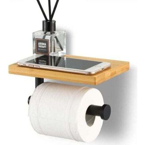 Toilettenpapierhalter Mit Bambusablage, Badezimmer-rollenhalter Aus Edelstahl Sus304, Wandmontage In Mattschwarz – Trimec