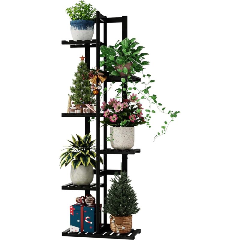 Pflanzenständer Aus Bambus - Regal Für Den Innenbereich - Kleiner Blumenständer Aus Metall Für Terrasse, Garten, Balkon, Wohnzimmer, Schlafzimmer (schwarz, 6 Ebenen)