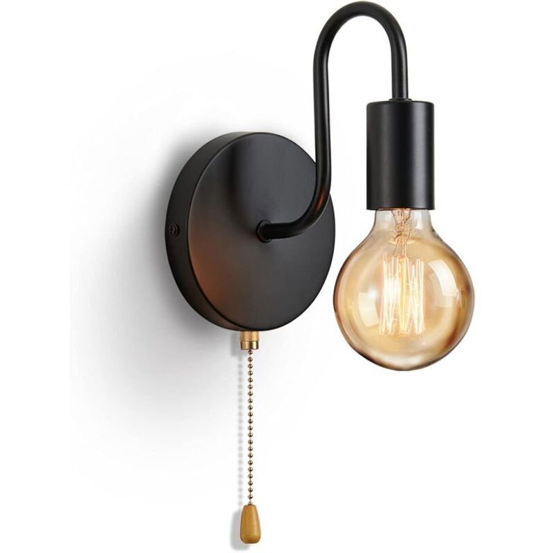 Industrielle E27-wandleuchte Mit Schalter – Standardfassung Für Led- Und Halogenlampen – Vintage-schwarz Für Wohn- Und Schlafzimmer