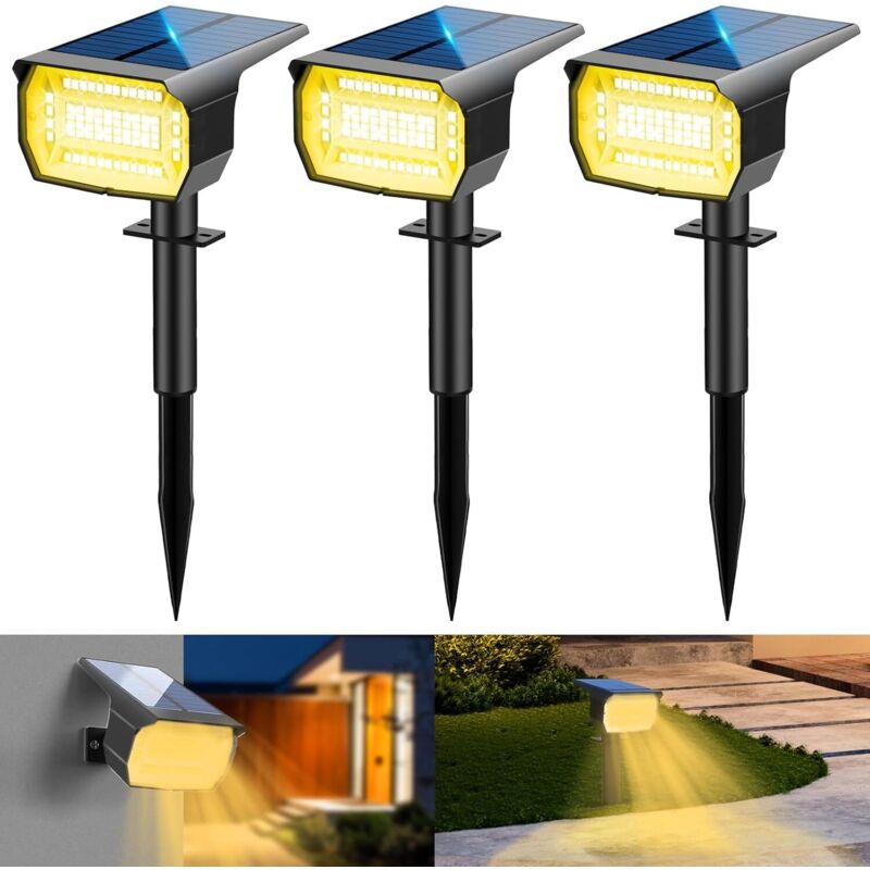Solar-außenstrahler [3er-pack/72 Leds], 3 Modi, Ip67 Wasserdichte Solar-gartenleuchten, 3000k Funktion, 2-in-1-außenstrahler Für Hof, Zaun, Weg, Einfahrt, Veranda, Garten Usw.