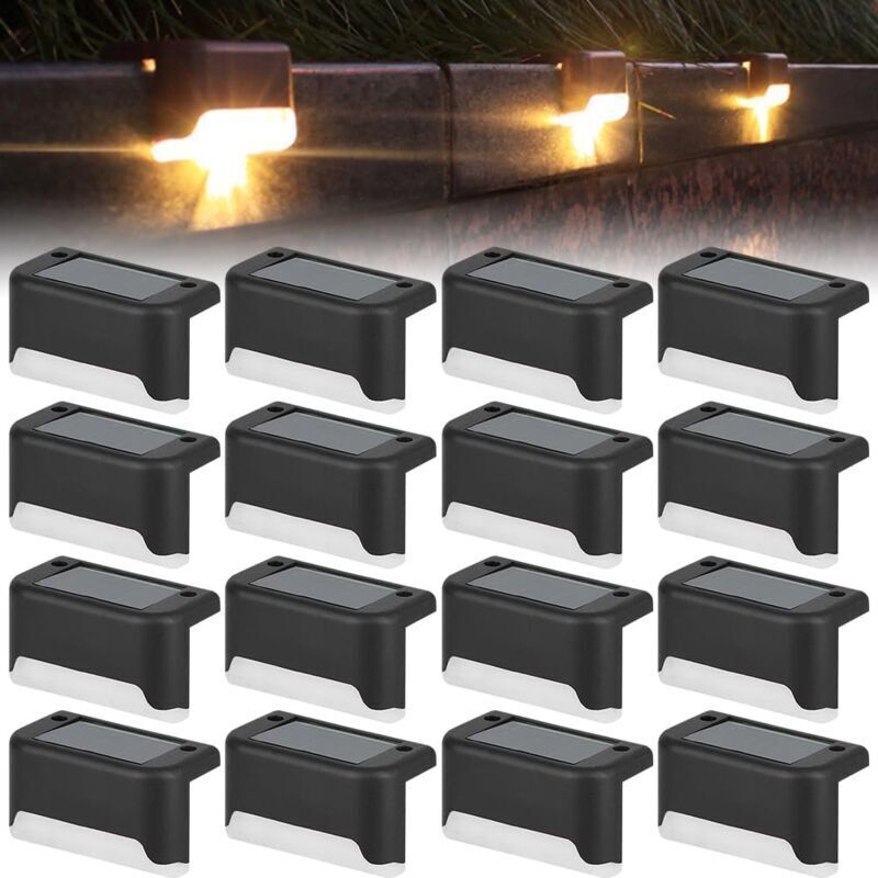 Set Mit 16 Wasserdichten Led-solarleuchten – 3 Lumen Pro Leuchte – Einfache Montage Mit Schrauben Oder Klebeband – Für Treppen, Geländer, Garten