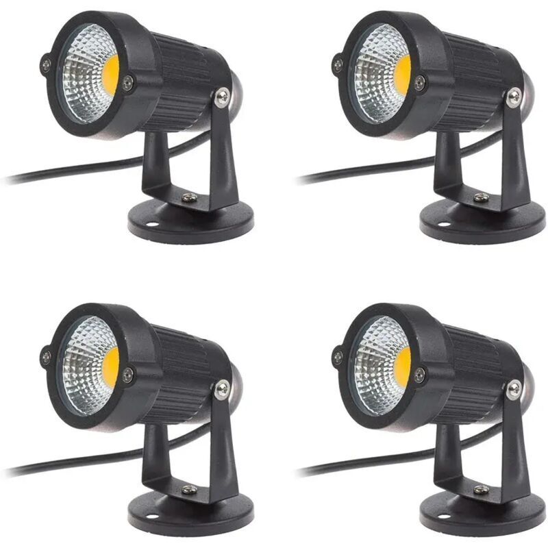 Set Mit 4 Verstellbaren 5-w-220-v-cob-led-strahlern – Schwarzes Aluminium – Schutzart Ip65 Für Den Außenbereich – Warmweißes Licht