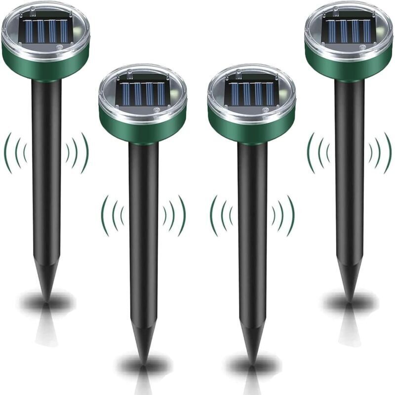 Solarbetriebener Ultraschall-maulwurfsvertreiber – 4er-pack – Wasserdicht (ip65) – Reichweite Bis Zu 700 M² – Umweltfreundlich Und Chemikalienfrei