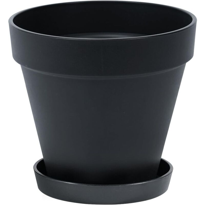 Blumentopf Mit Untersetzer, 20 Cm Großer Kunststoff-pflanztopf Mit Abflussloch Für Drinnen Und Draußen, Geeignet Für Grünpflanzen Und Sukkulenten, Schwarz