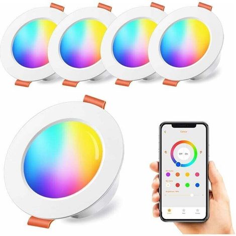 Set Mit 4 Einbau-led-strahlern (10 W Rgb), Farbwechsel, Rgbw-farbdimmung, App-steuerung, 7,6 Cm Durchmesser, Schutzart Ip44, Warmweiß (2700 K), Rund, Dimmbar