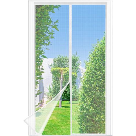 Moskitonetz Für Türen Und Fenster, 85 X 200 Cm – Feinmaschig, Weiß, Magnetverschluss, Selbstschließend, Der Klettverschlussstreifen Am Oberen Rand Des Fliegengitters Wurde Auf 3,8 Cm Verbreitert.