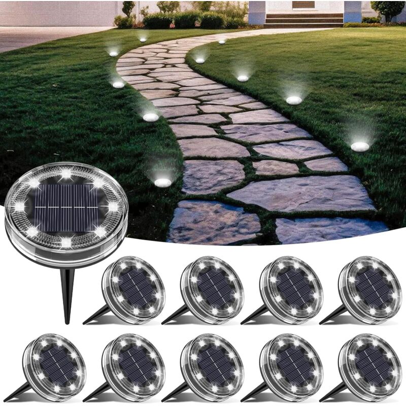10er-set Solar-bodenleuchten, 8 Led-solar-gartenleuchten Für Den Außenbereich, Ip68 Wasserdicht, Solar-strahler Für Wege, Rasenflächen, Terrassen, Einfahrten, Höfe, Pools Und Gehwege, Warmweiß