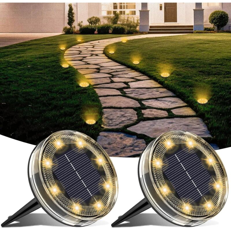 2er-set Solar-bodenleuchten, 8 Led-solar-gartenleuchten Für Den Außenbereich, Ip68 Wasserdicht, Solar-strahler Für Wege, Rasenflächen, Terrassen, Einfahrten, Höfe, Pools Und Gehwege, Kaltweiß