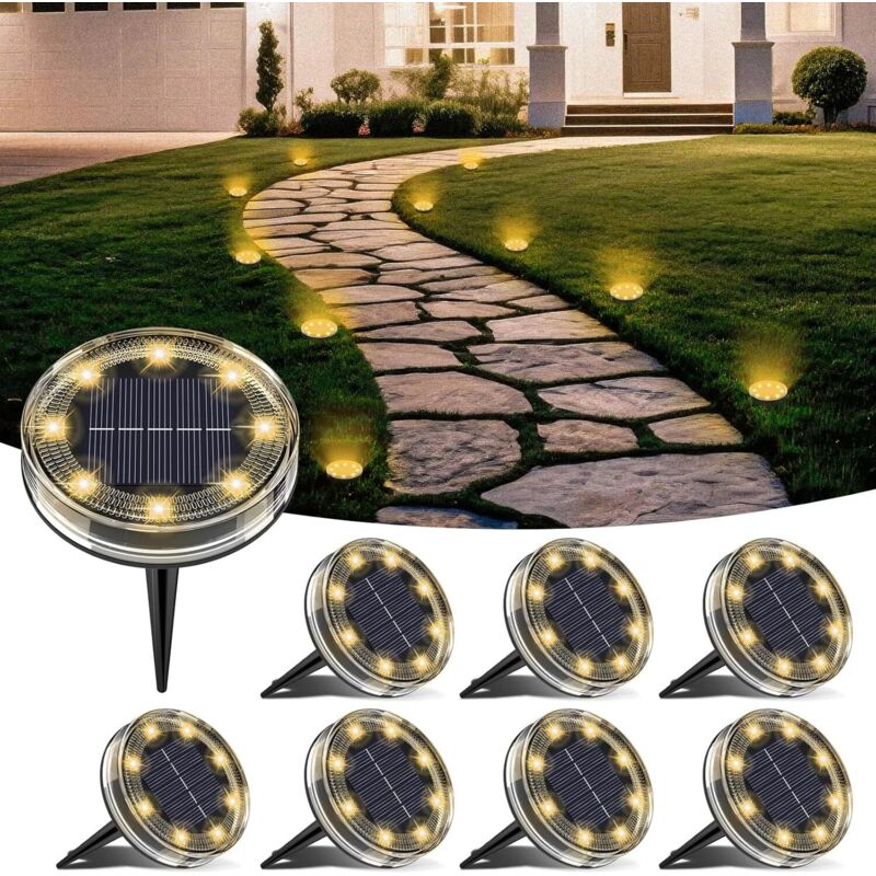 8er-set Solar-bodenleuchten, 8 Led-solar-gartenleuchten Für Den Außenbereich, Ip68 Wasserdicht, Solar-strahler Für Wege, Rasenflächen, Terrassen, Einfahrten, Höfe, Pools Und Gehwege, Warmweiß