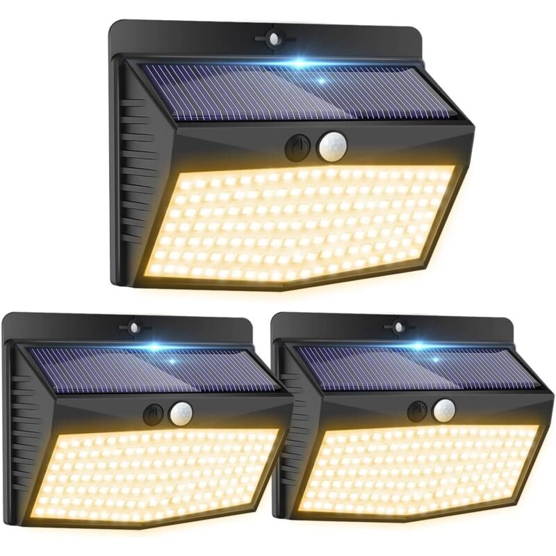 Warmweiße Solar-außenleuchten [3er-pack Mit 138 Leds] Kabellose Solar-außenleuchten Mit 3 Modi, Bewegungsmelder, Wasserdichte Solarbeleuchtung Für Die Gartendekoration