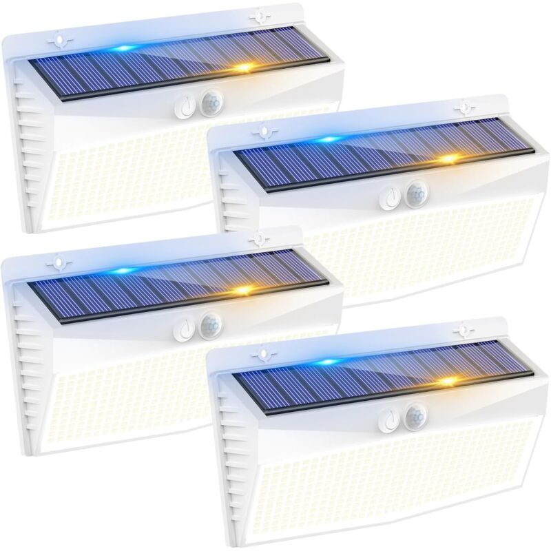 368 Led Solar-außenleuchte Mit Bewegungsmelder, 3 Modi, Wasserdichte Solar-wandleuchte Für Garten, Garage, Hof, Kaltweiß [4er-pack]