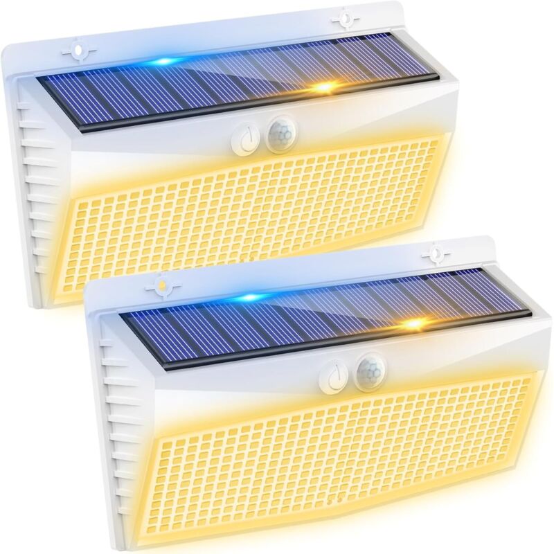 368 Led Solar-außenleuchten Mit Bewegungsmelder [2er-pack], 3 Modi, Wasserdichte Solar-led-außenleuchten, Wandmontage, Warmweiß